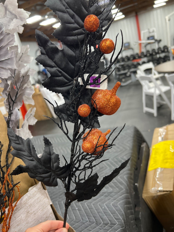 BLACK ARTIFICIAL TWIG BRANCH WITH PUMPKINS