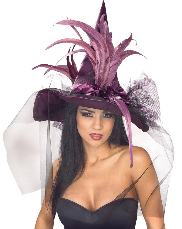 PRPLE WITCH HAT W/FEATHER