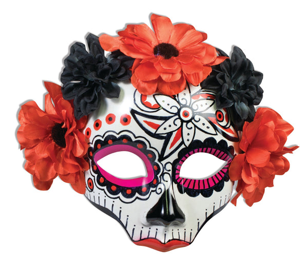 MASK-DAY OF DEAD-BLK/RED FLOWR
